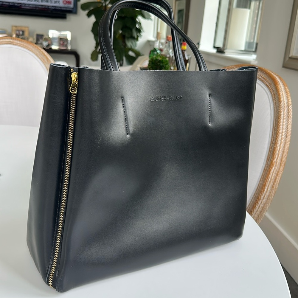 Upper House Black Leather Tote Bag 13” x 15”